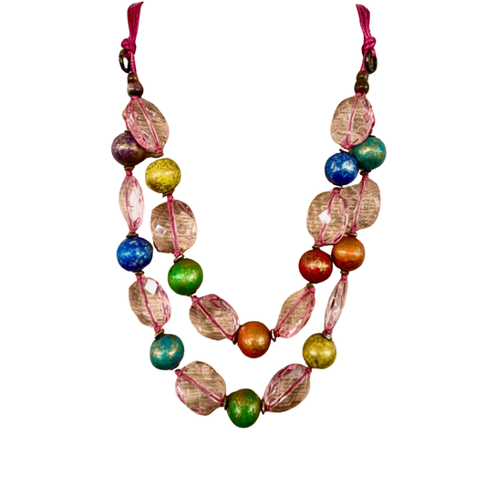 Pink & Gold Multicolor Beaded Necklace