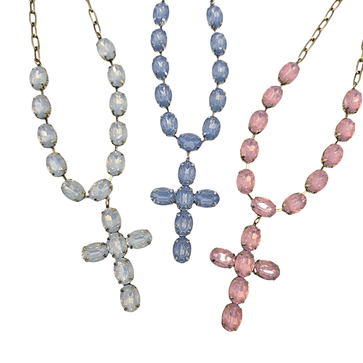Opal Cross Bling Necklace (3 colors)