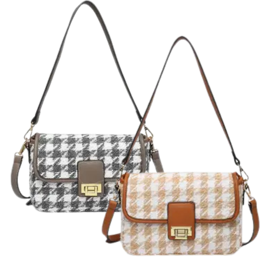 Elodie Houndstooth Gold Accent Crossbody (2 Colors)