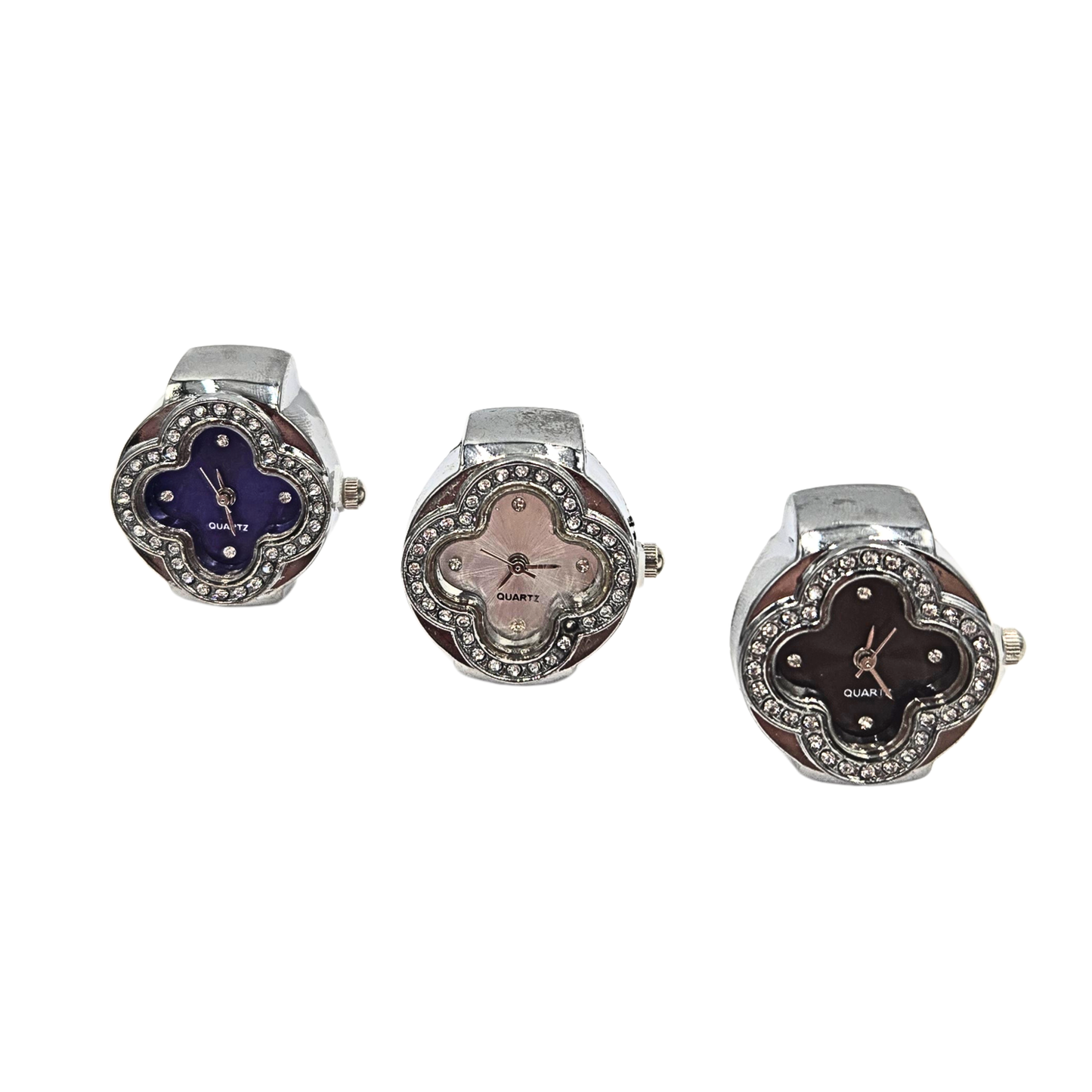 Silver Clover Face Stretch Ring Watch (3 colors)