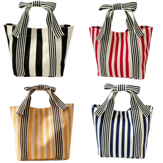 Striped Canvas Tote Bow Handle Bag (4 Colors)