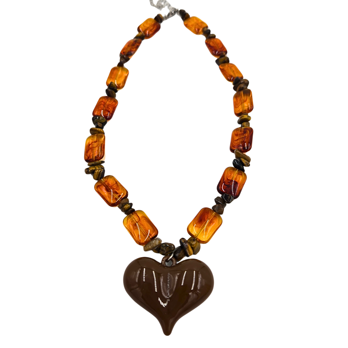 Amber Beaded Heart Pendant Necklace