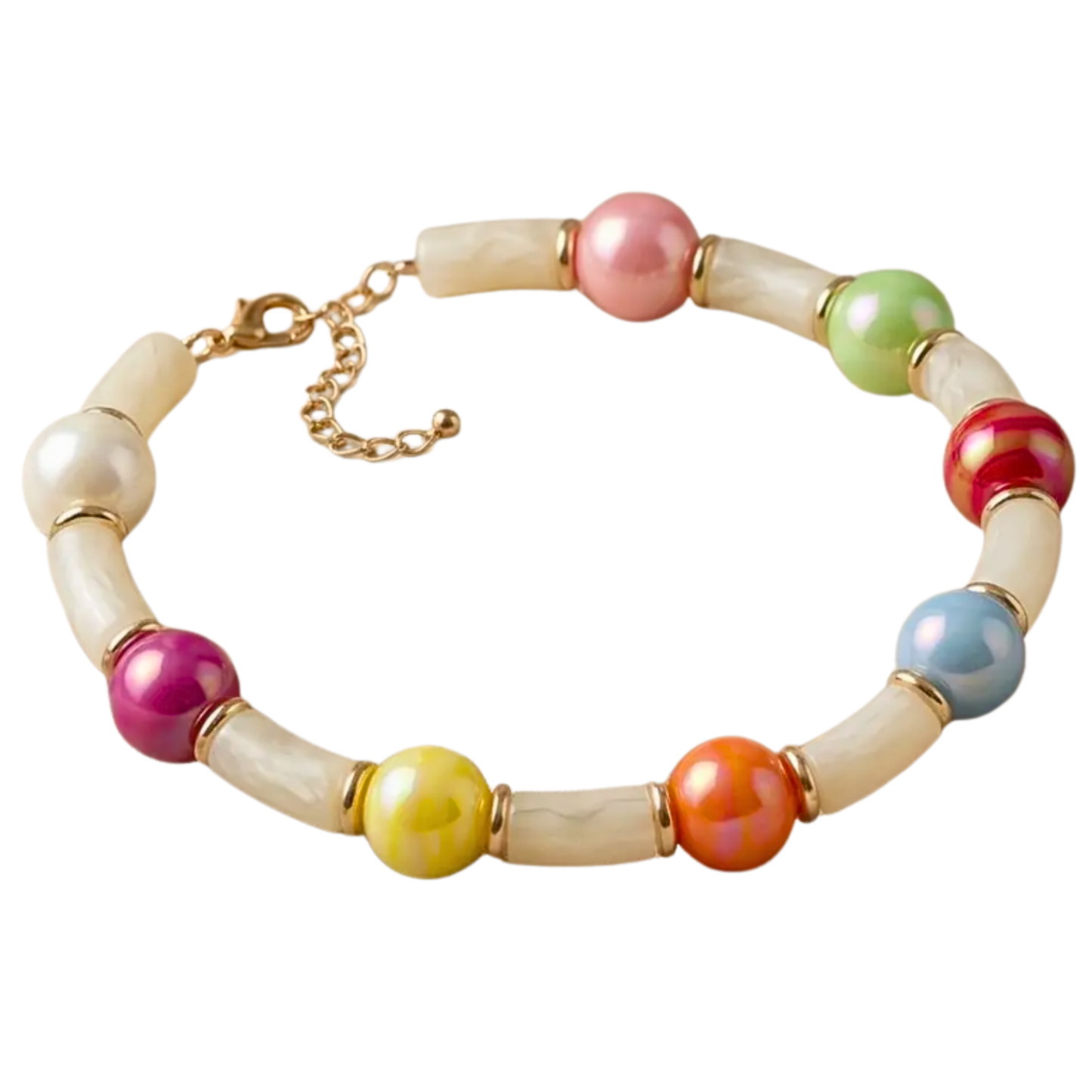 High Gloss Iridescent Bubble Bead Tube Necklace