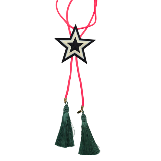 Rahya - Black Tie Lone Star Bolo with Neon Pink & Peacock Blue