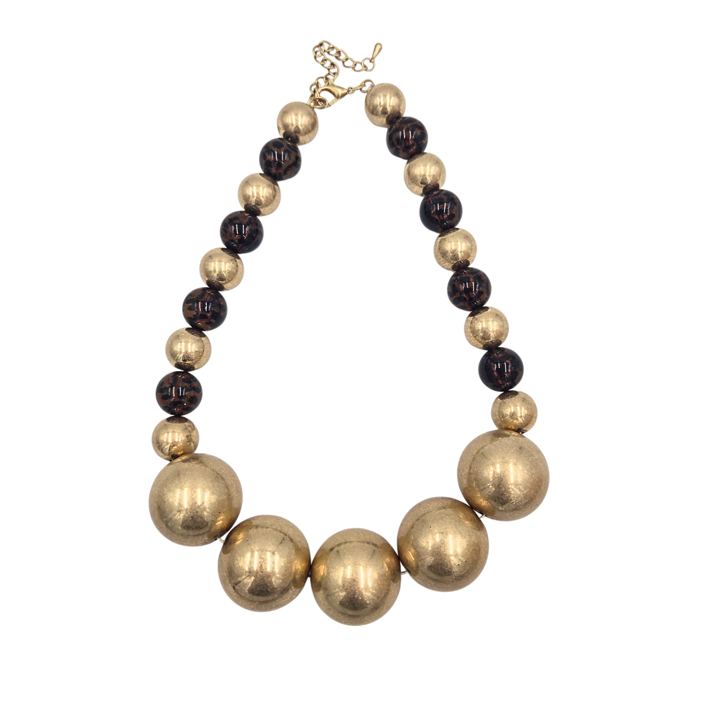 Polished Gold & Leopard Bead Necklace