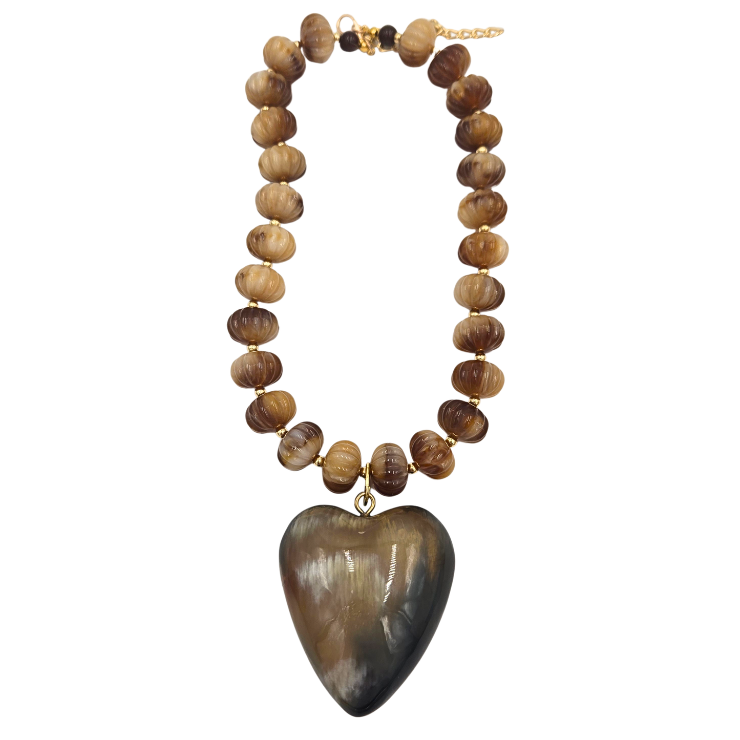 Jennifer Thames - Brown Scalloped Bead Necklace with Horn Heart Pendant