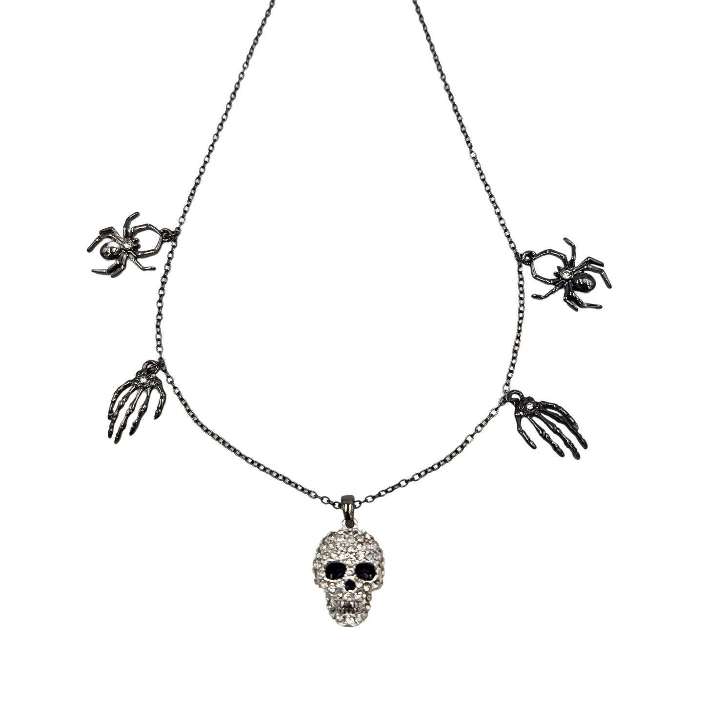 Jeweled Skull Charm Necklace