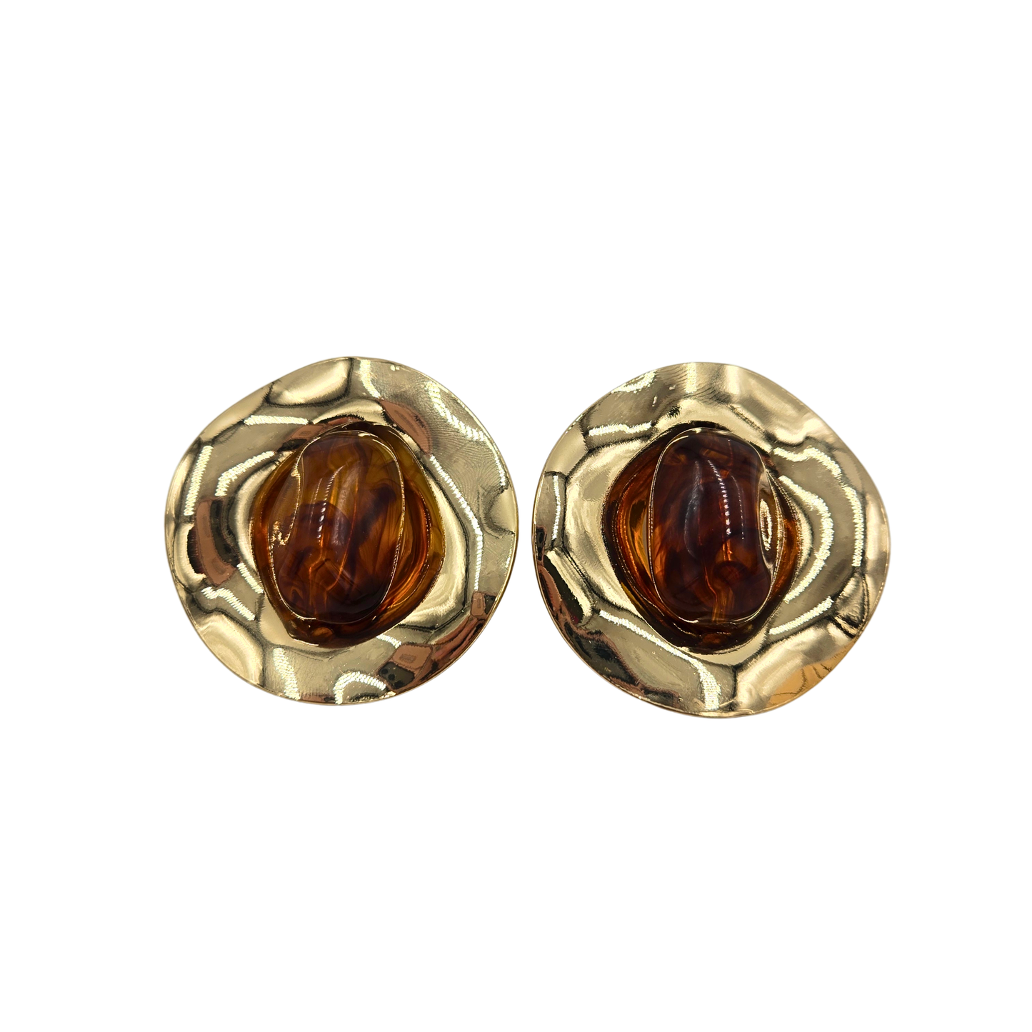 Hammered Disc Nugget Stud Earrings