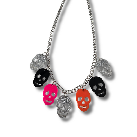 Acrylic Glitter Skull Necklace