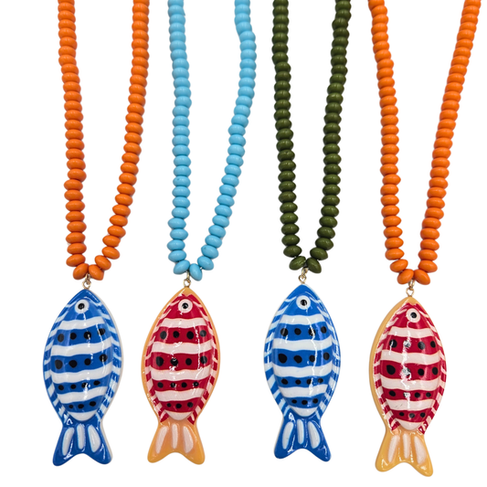 Fish Pendant Beaded Necklace (4 colors)