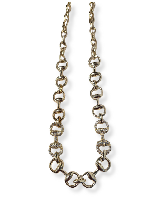 WP - 14K Gold Pave Horse Bit Necklace