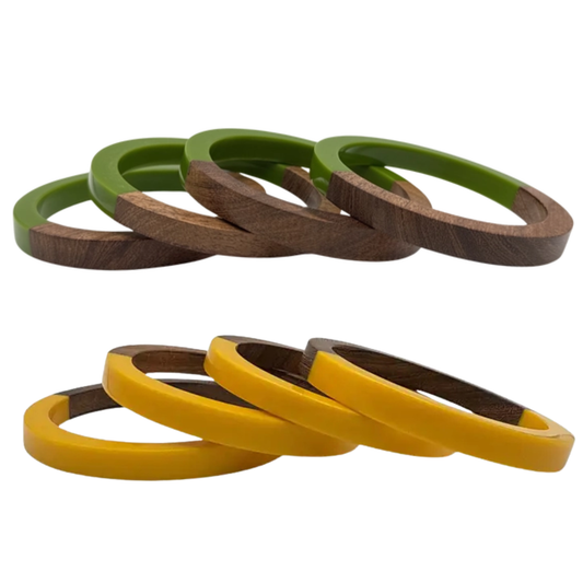 Wooden Lucite Bangle Sets (2 Colors)