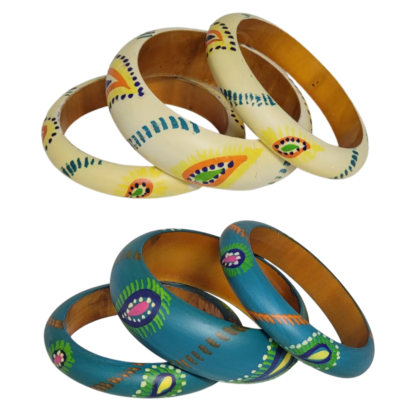 Hand-Painted Wooden Bangle Set (2 Colors)