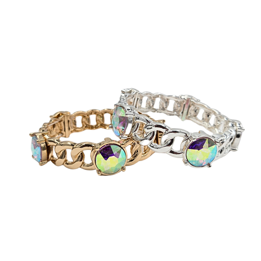 Iridescent Jeweled Chain Stretch Bracelet (2 colors)