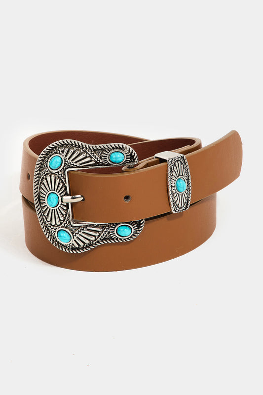 Stella Turquoise Stud Buckle Faux Leather Belt