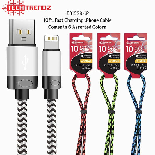 10ft Quick Charging Cables- 7 Colors