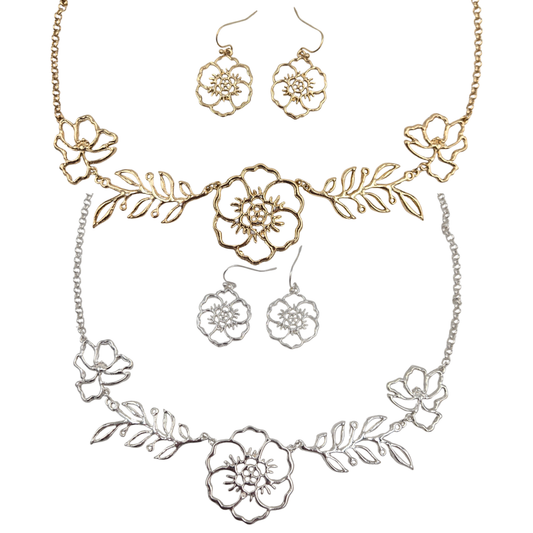Cutout Flower Necklace Set (2 colors)