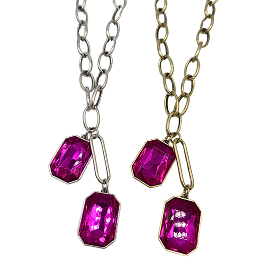 Fuchsia Rectangle Jewel Necklace (2 colors)