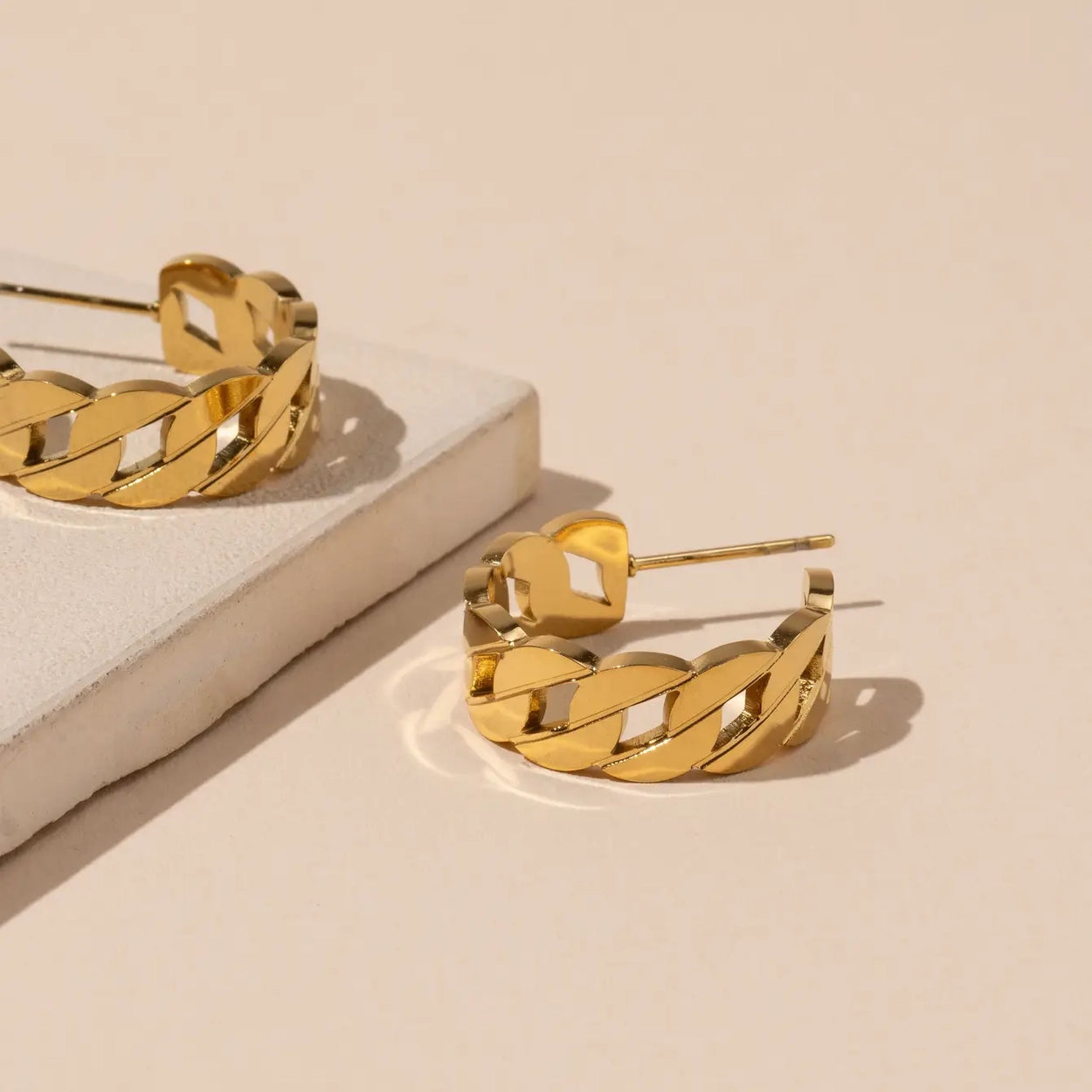 18K Gold Plated Link Hoop Earrings