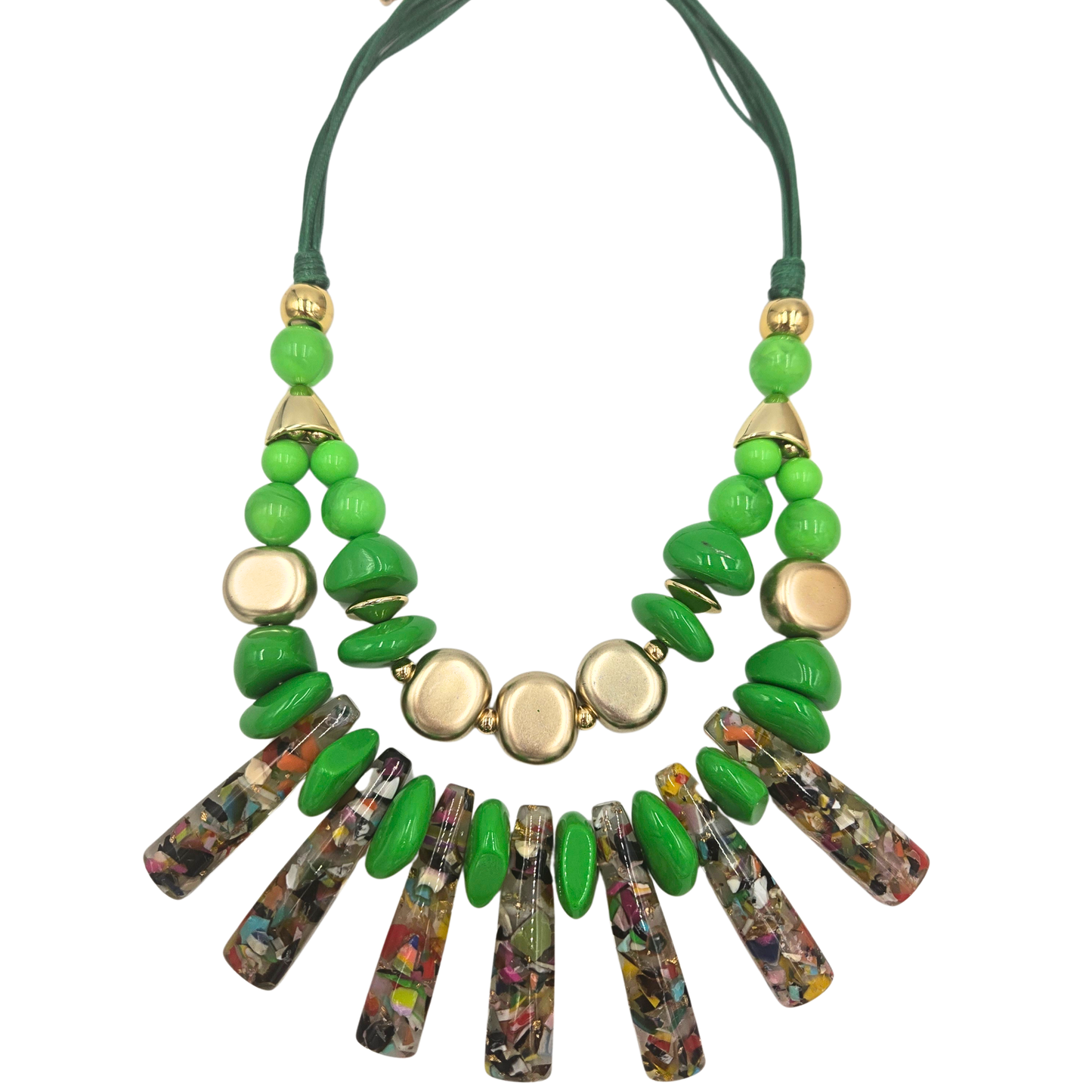 Chunky Multicolor Beaded Statement Necklace in Green