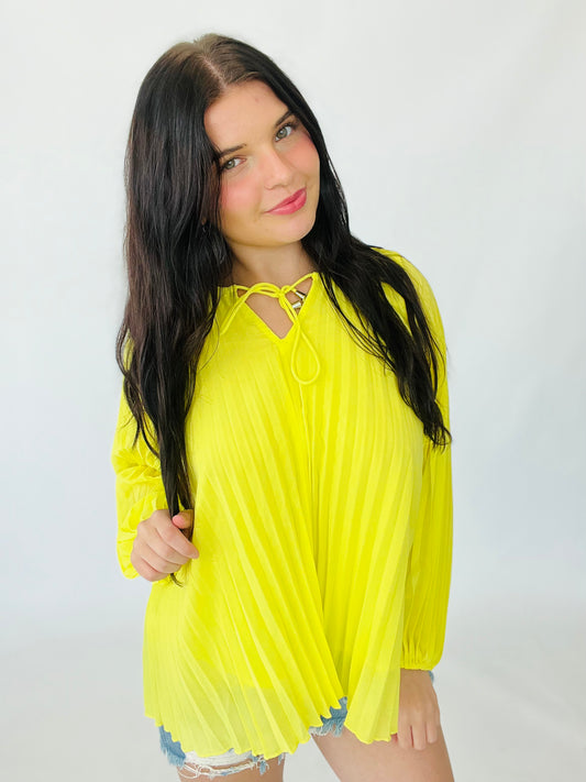 Lime Yellow Pleated Loose Top (Reg & Plus)