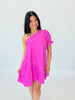 Pink Faux Leather One Shoulder Dress (Reg)