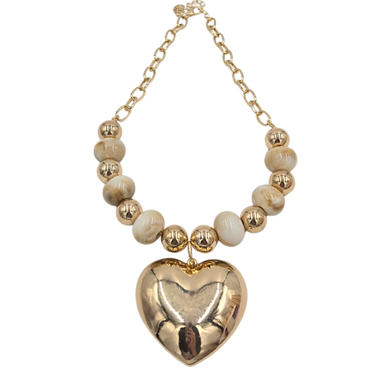 Marble & Gold Heart Pendant Necklace