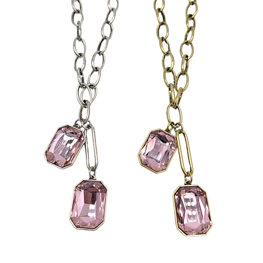 Pink Rectangle Jewel Necklace (2 colors)