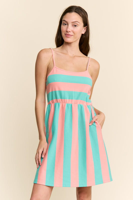 Mint/Pink Striped Mini Dress (Reg & Plus)