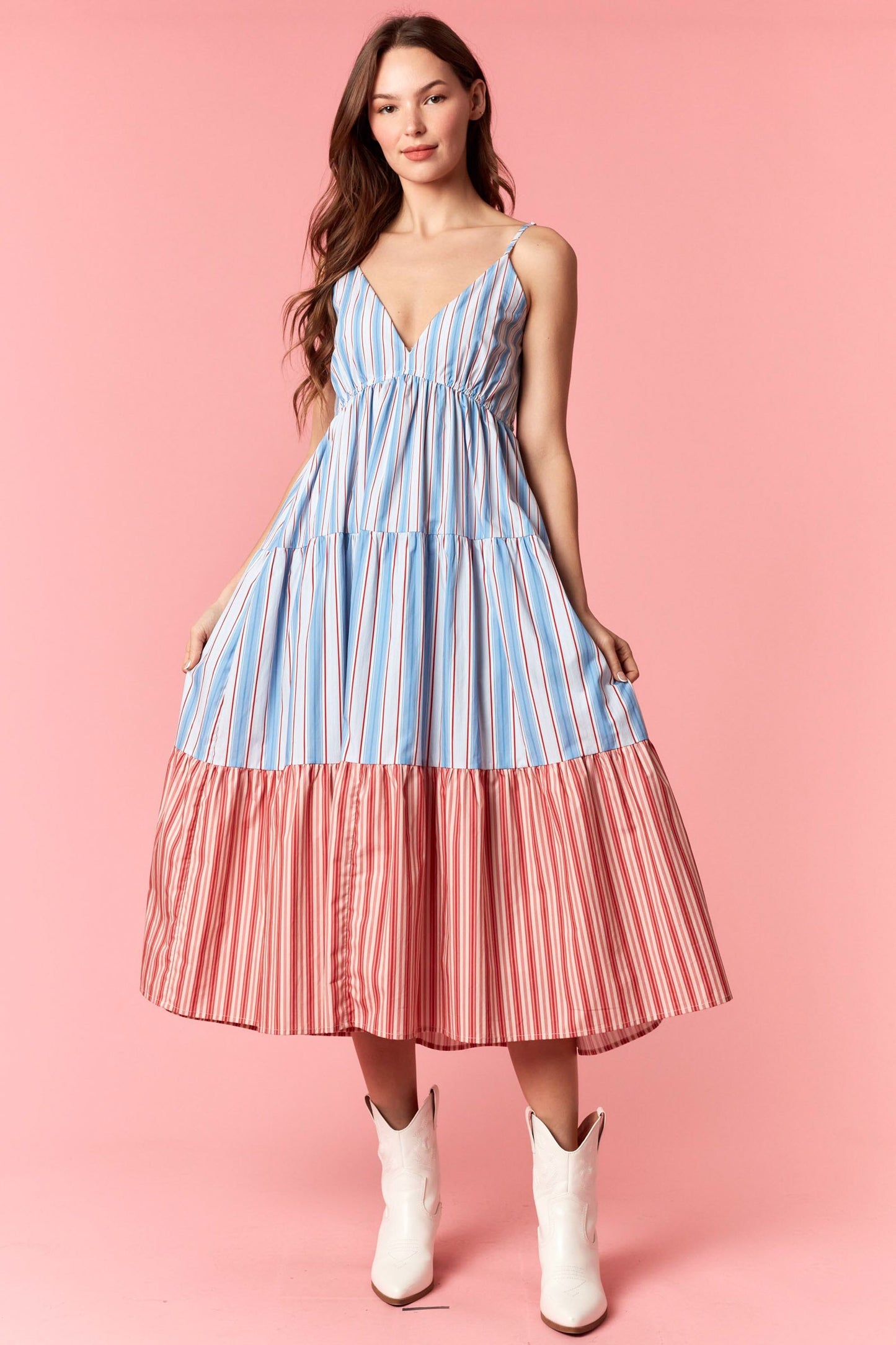Blue Multi Striped Tiered Midi Dress (Reg.)