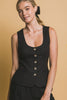 Linen Blend Sleeveless Vest Top (Reg.)-3 Colors