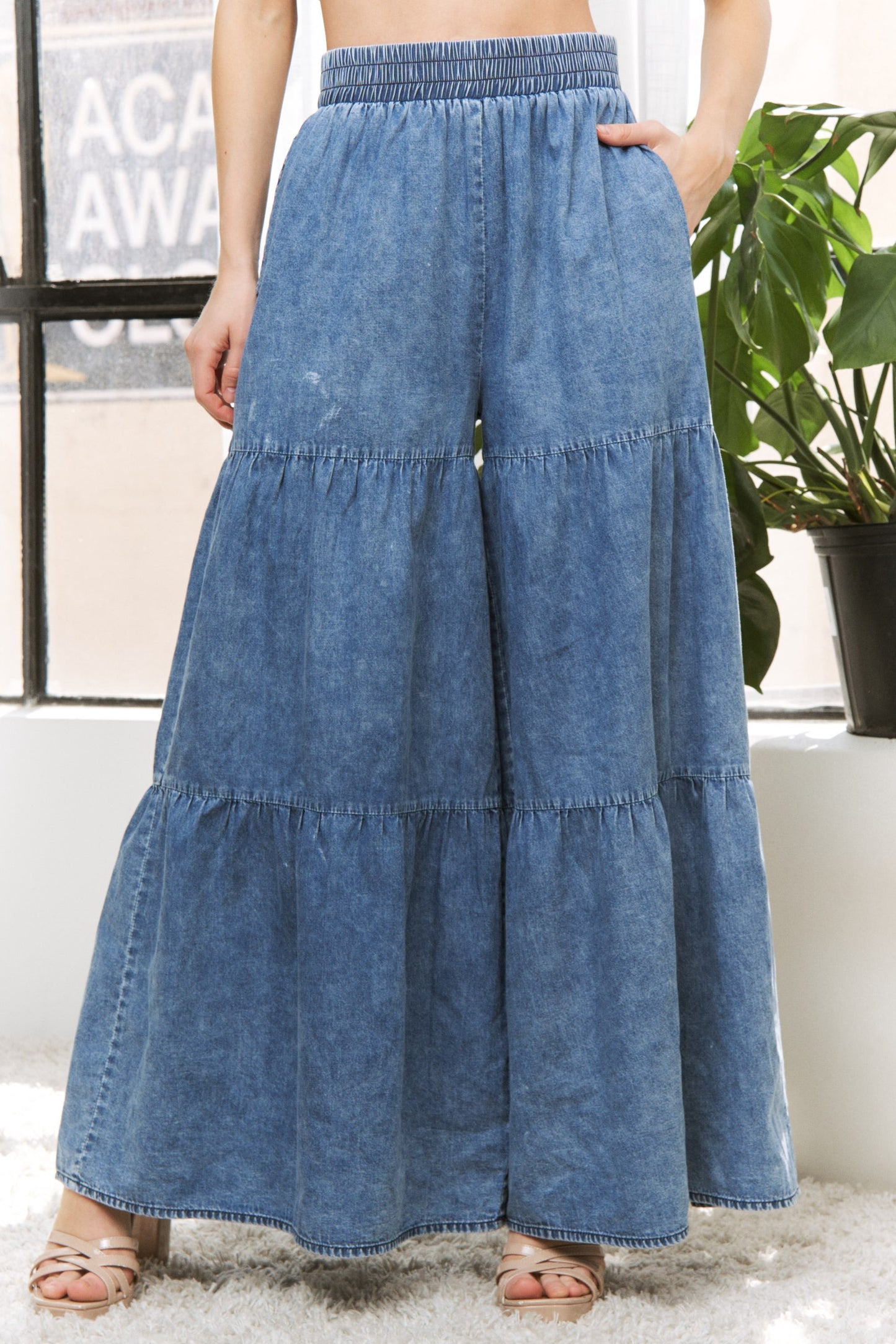 Denim Wide Tiered Pants (Reg & Plus)