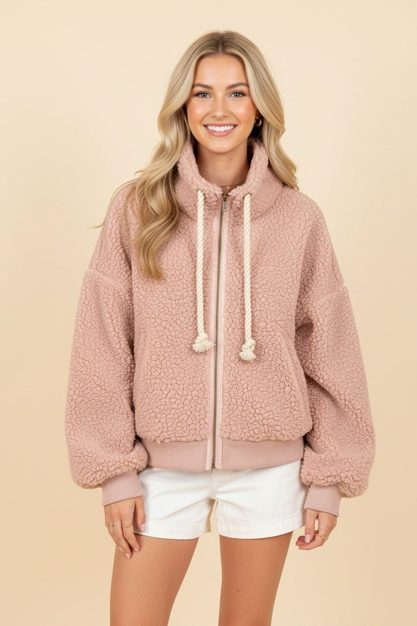Dusty Pink Sherpa Fleece Jacket (Reg & Plus)