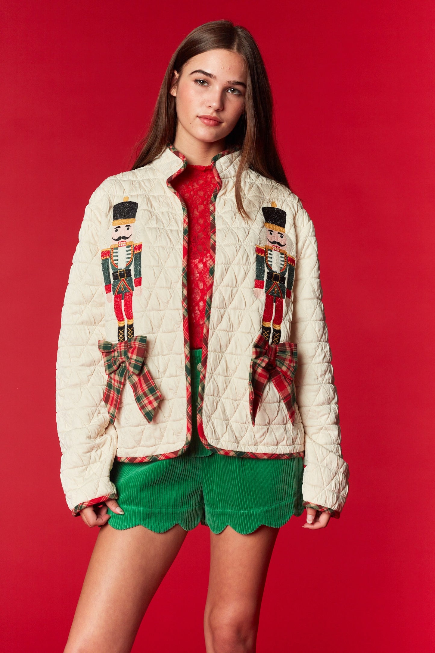 Cream Nutcracker Bow Quilted Jacket (Reg.)