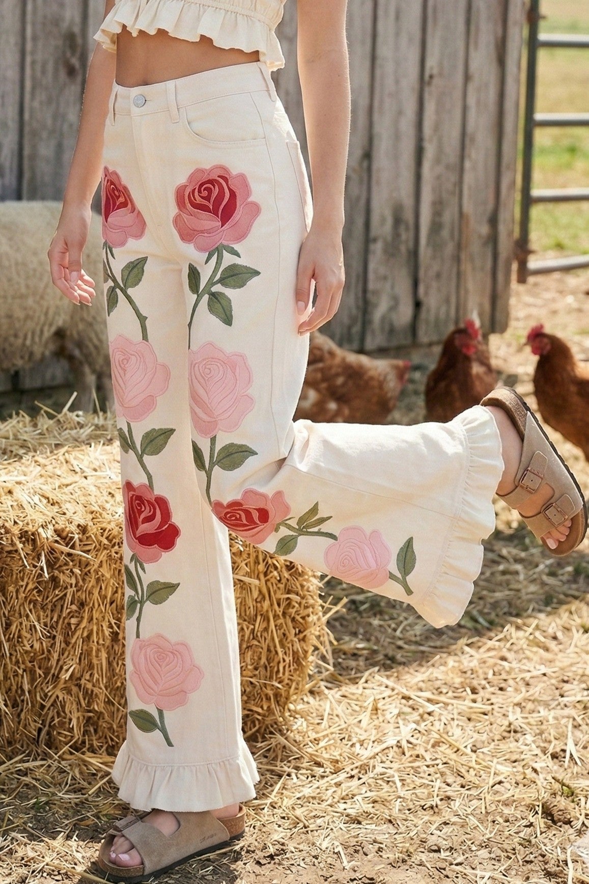 Ivory Rosette Daydream Flare Pants (Reg.)