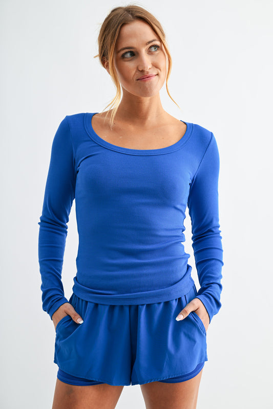 Essential Deep Indigo Basic Body Con Long Sleeve Top (Reg.)