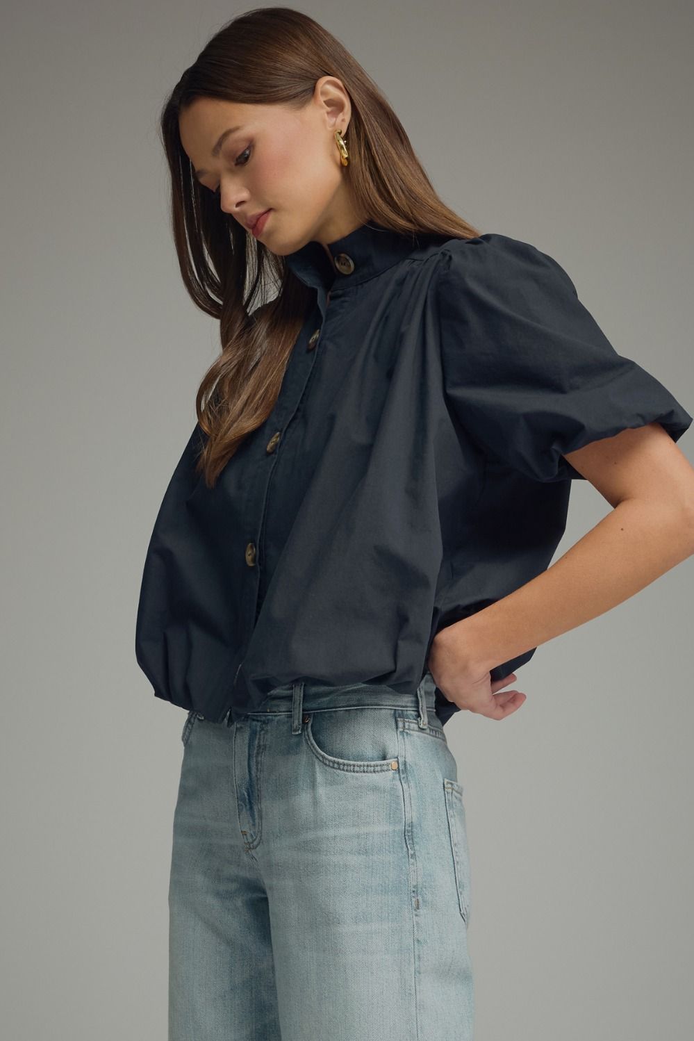 High Neck Bubble Hem Top (Reg.) - 2 Colors