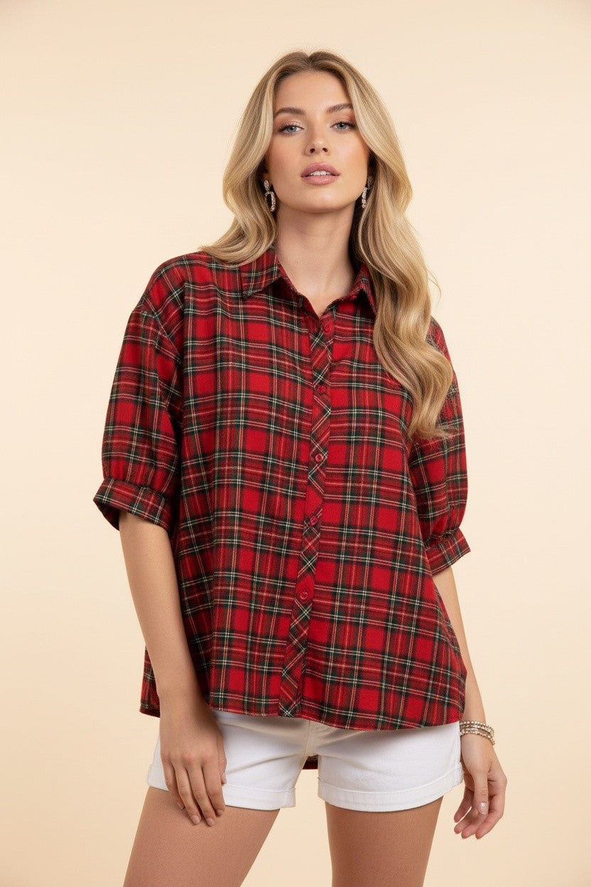 Red Plaid Relaxed Fit Shirt (Reg & Plus)