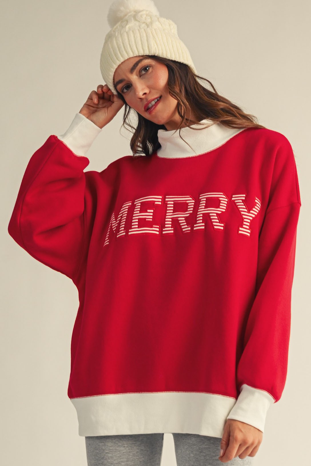 Red Merry Moments Mock Neck Sweatshirt (Reg) (Copy)