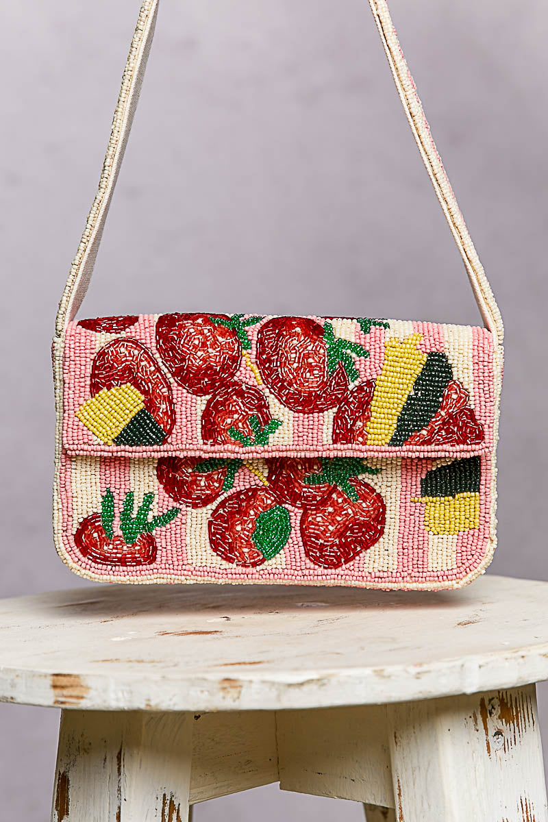 POL Strawberry Love Beaded Shoulder Bag