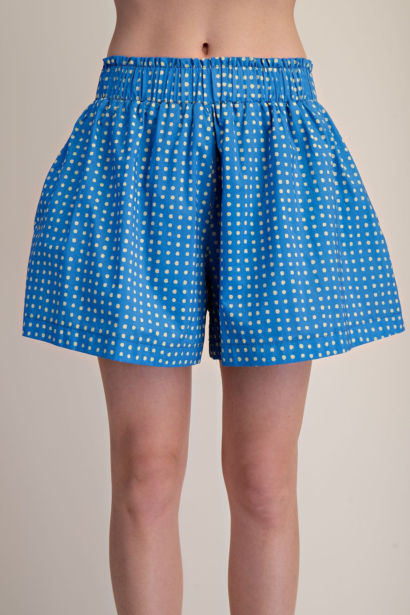 Blue Polka Dot Wide Leg Paperbag Waist Shorts (Reg.)