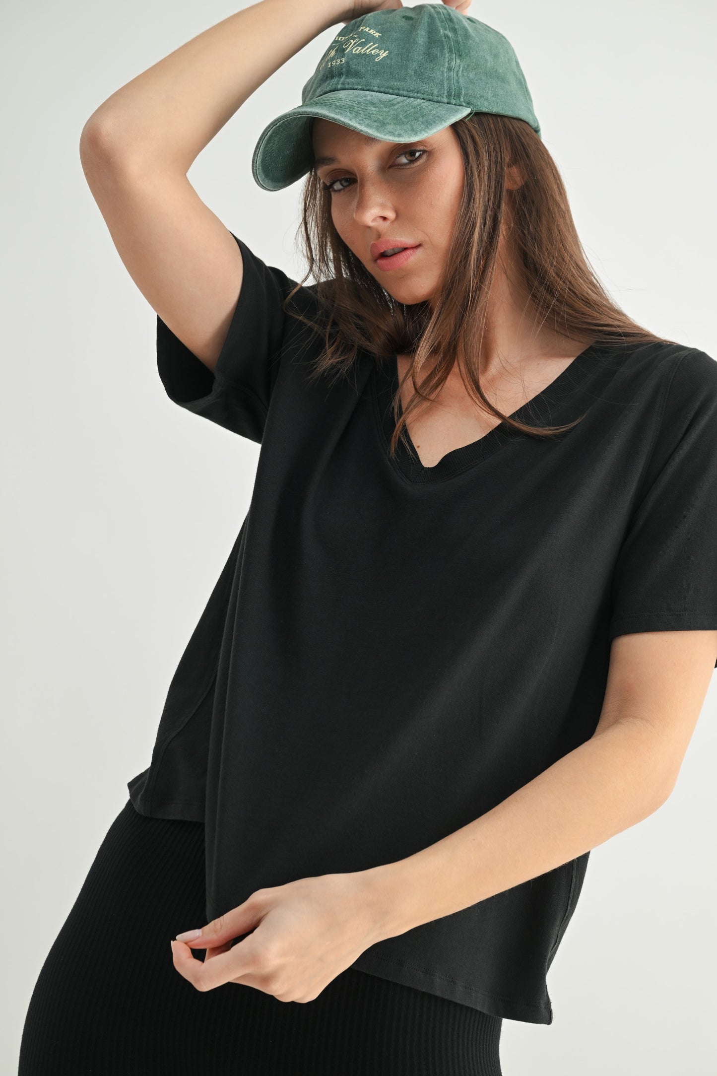 V-Neck Pima Cotton Boxy Tee Shirt (Reg.) - 7 Colors