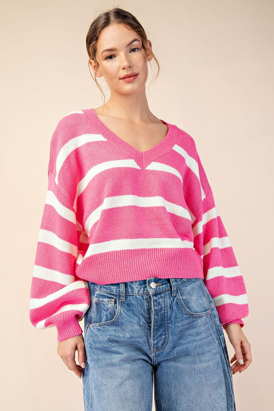 Bubble Pink Striped Sweater Top (Reg.)