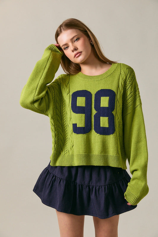 Lime/Navy Number 98 Cable Knit Sweater Top (Reg.)