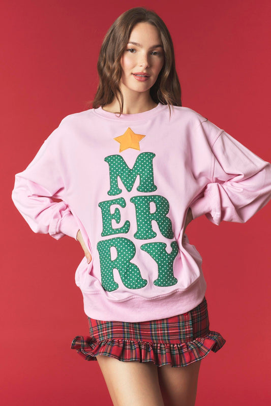 Candy Pink Merry Polka Dot Tree Patch Sweatshirt (Reg.)