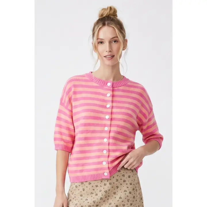 Punch/Peach Striped Cardigan (Reg.)