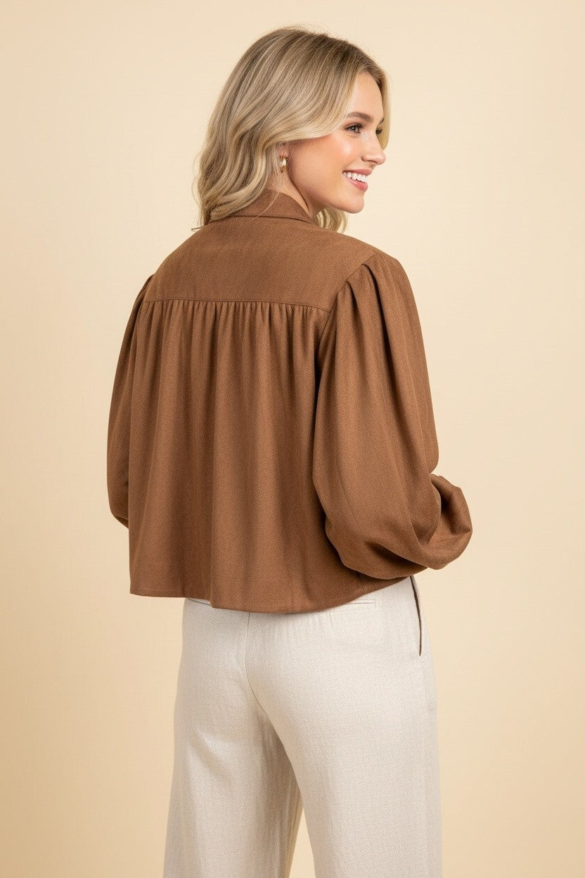 Brown Faux Suede Bubble Jacket (Reg & Plus)