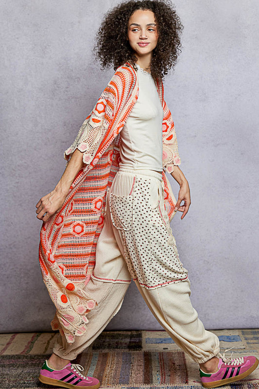 POL Orange Multi Longline Crochet Sweater Cardigan (Reg.)