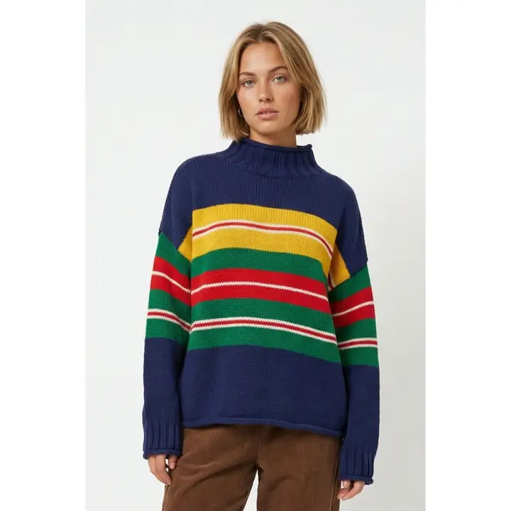 Sensational Striped Mock Neck Sweater Top (Reg.)