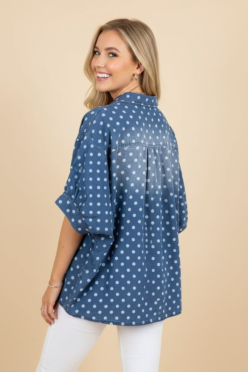 Denim Polka Dot Oversized Shirt (Reg & Plus)